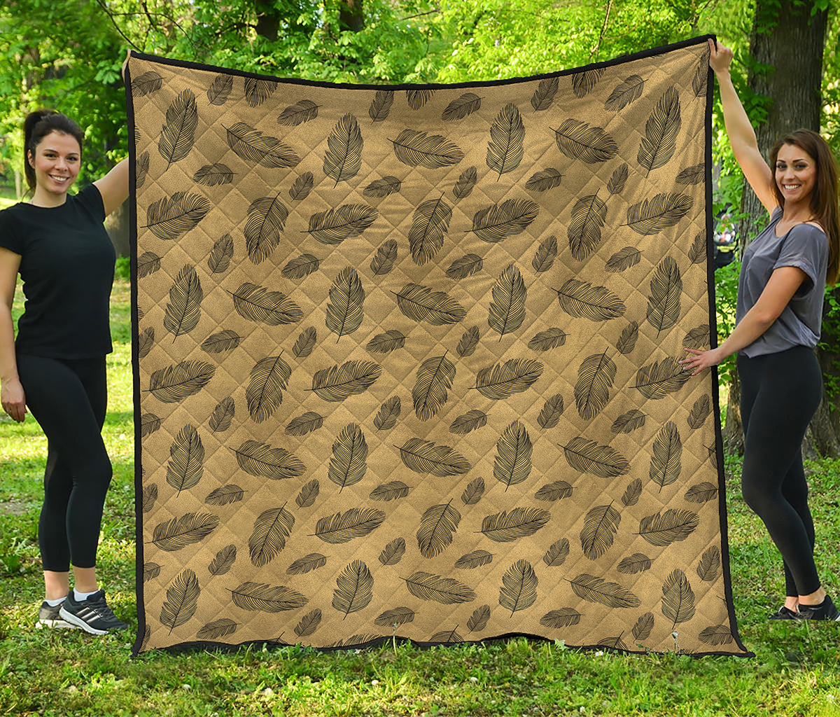 Black And Gold Feather Pattern Print Quilt