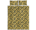 Black And Gold Feather Pattern Print Quilt Bed Set