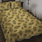 Black And Gold Feather Pattern Print Quilt Bed Set