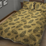 Black And Gold Feather Pattern Print Quilt Bed Set