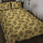 Black And Gold Feather Pattern Print Quilt Bed Set