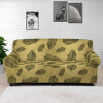 Black And Gold Feather Pattern Print Sofa Cover