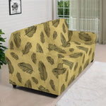 Black And Gold Feather Pattern Print Sofa Cover
