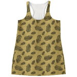 Black And Gold Feather Pattern Print Women's Racerback Tank Top