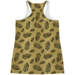 Black And Gold Feather Pattern Print Women's Racerback Tank Top