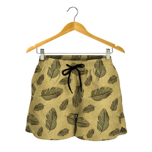 Black And Gold Feather Pattern Print Women's Shorts