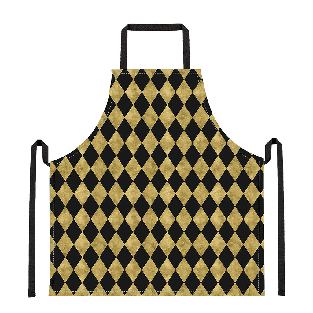 Black And Gold Harlequin Pattern Print Apron