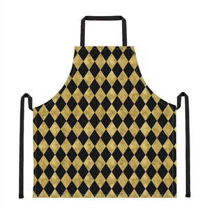 Black And Gold Harlequin Pattern Print Apron