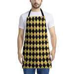 Black And Gold Harlequin Pattern Print Apron