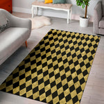 Black And Gold Harlequin Pattern Print Area Rug