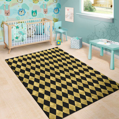 Black And Gold Harlequin Pattern Print Area Rug