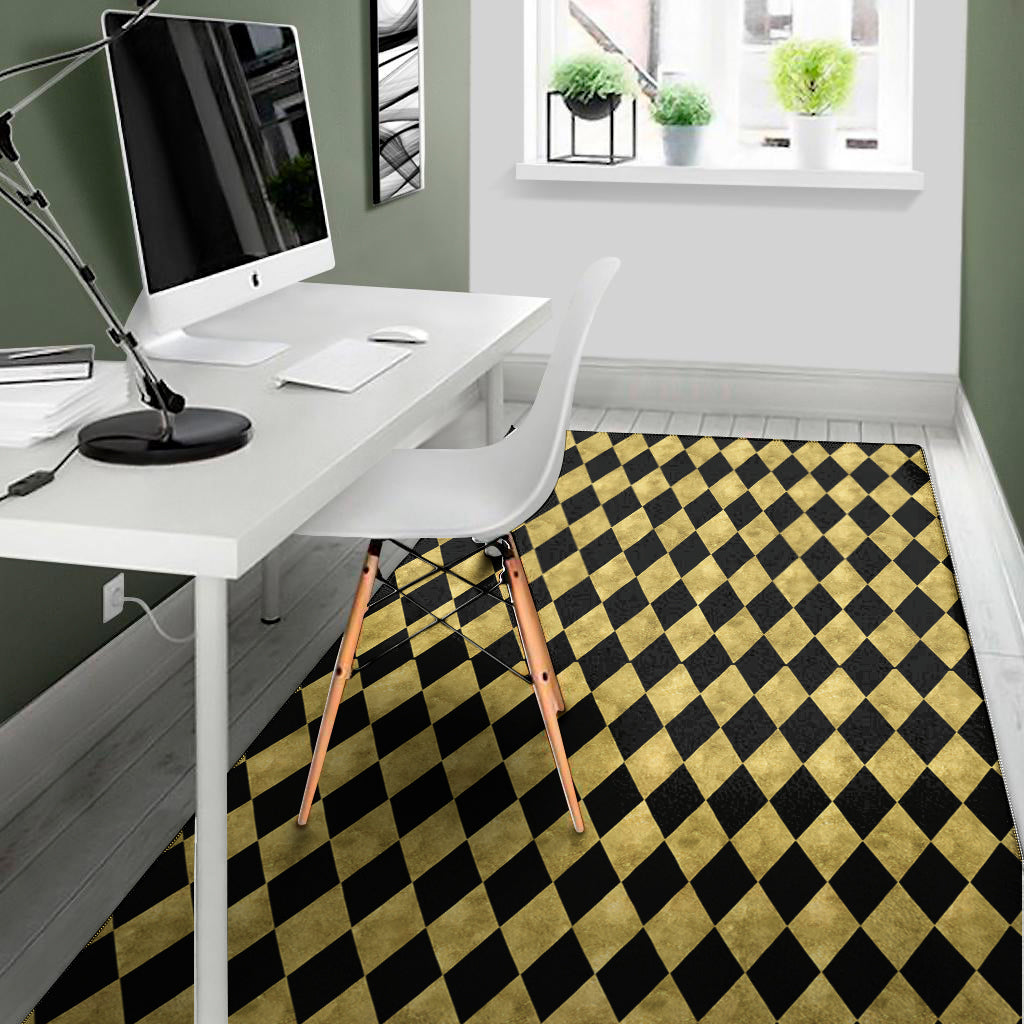 Black And Gold Harlequin Pattern Print Area Rug