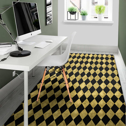 Black And Gold Harlequin Pattern Print Area Rug