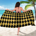 Black And Gold Harlequin Pattern Print Beach Sarong Wrap