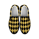 Black And Gold Harlequin Pattern Print Black Slip On Shoes