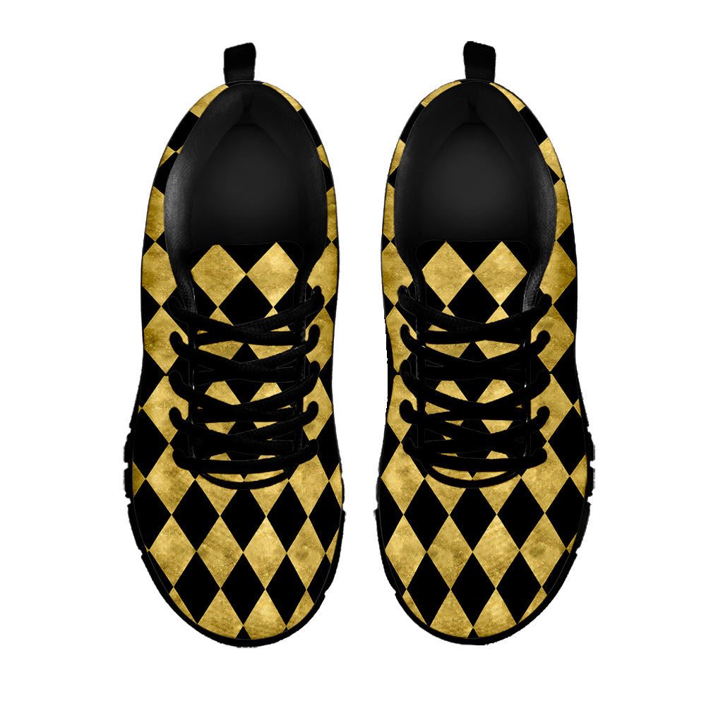 Black And Gold Harlequin Pattern Print Black Sneakers