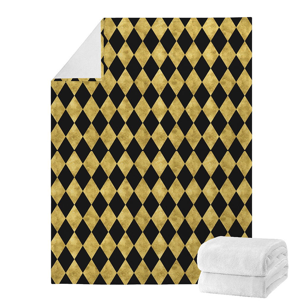 Black And Gold Harlequin Pattern Print Blanket