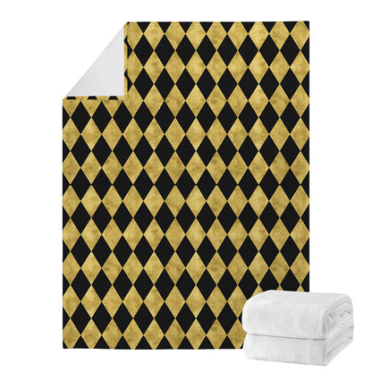 Black And Gold Harlequin Pattern Print Blanket