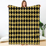 Black And Gold Harlequin Pattern Print Blanket