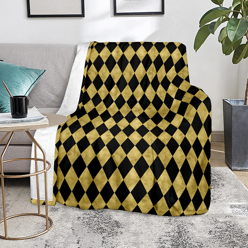 Black And Gold Harlequin Pattern Print Blanket