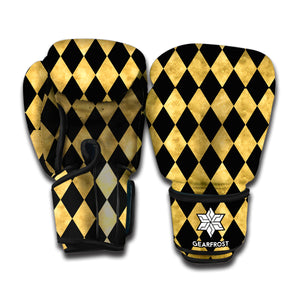 Black And Gold Harlequin Pattern Print Boxing Gloves