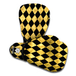 Black And Gold Harlequin Pattern Print Boxing Gloves