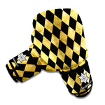 Black And Gold Harlequin Pattern Print Boxing Gloves