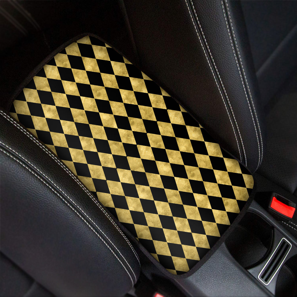 Black And Gold Harlequin Pattern Print Car Center Console Cover
