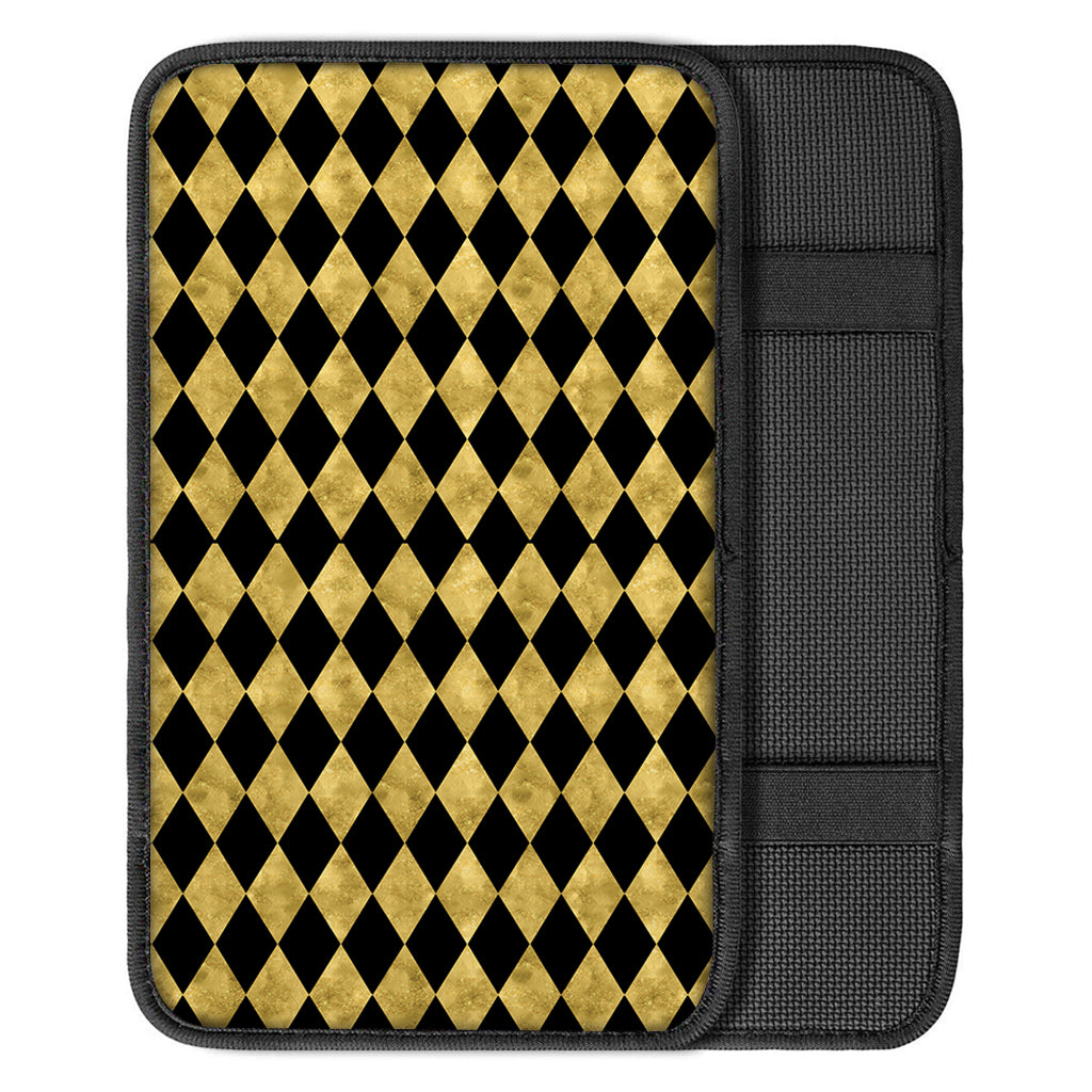 Black And Gold Harlequin Pattern Print Car Center Console Cover