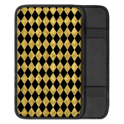 Black And Gold Harlequin Pattern Print Car Center Console Cover