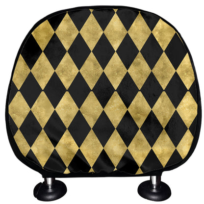 Black And Gold Harlequin Pattern Print Car Headrest Covers