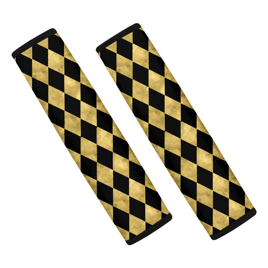Black And Gold Harlequin Pattern Print Car Seat Belt Covers