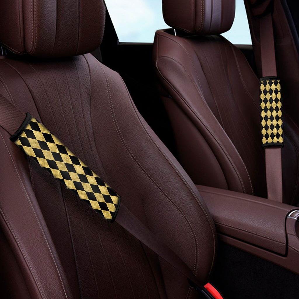 Black And Gold Harlequin Pattern Print Car Seat Belt Covers