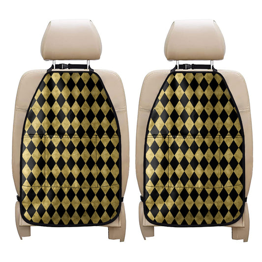 Black And Gold Harlequin Pattern Print Car Seat Organizers