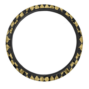 Black And Gold Harlequin Pattern Print Car Steering Wheel Cover