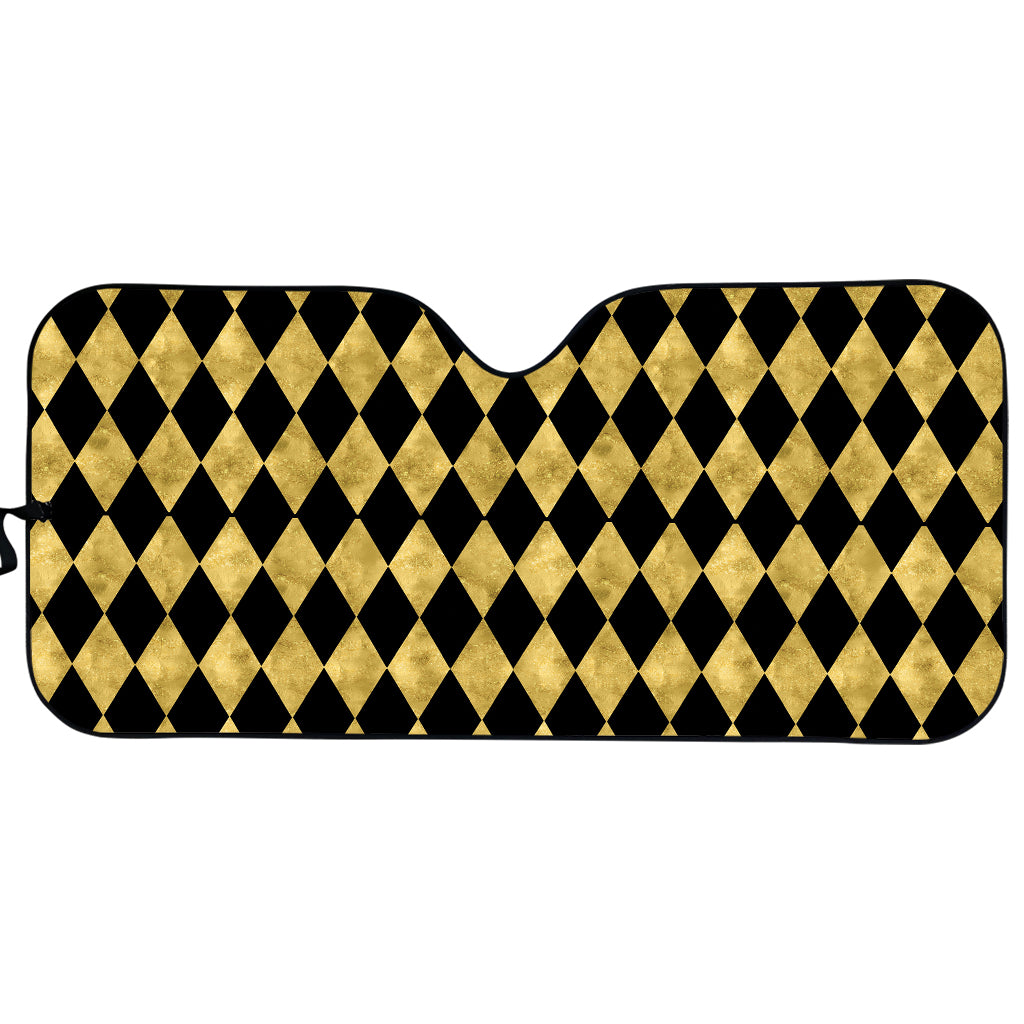 Black And Gold Harlequin Pattern Print Car Sun Shade