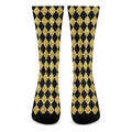 Black And Gold Harlequin Pattern Print Crew Socks