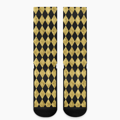 Black And Gold Harlequin Pattern Print Crew Socks