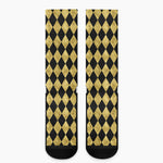 Black And Gold Harlequin Pattern Print Crew Socks