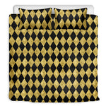 Black And Gold Harlequin Pattern Print Duvet Cover Bedding Set