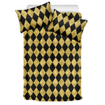 Black And Gold Harlequin Pattern Print Duvet Cover Bedding Set