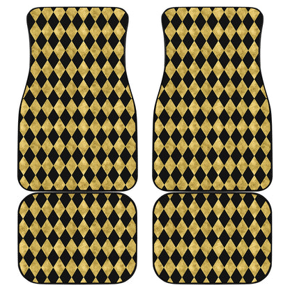 Black And Gold Harlequin Pattern Print Front and Back Car Floor Mats