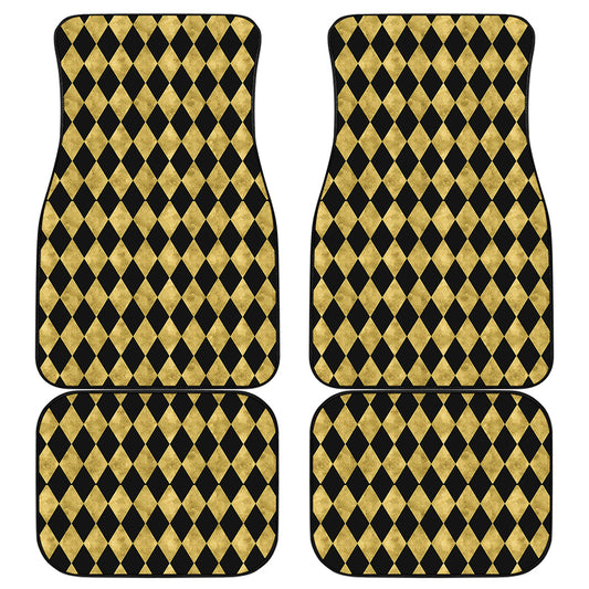 Black And Gold Harlequin Pattern Print Front and Back Car Floor Mats