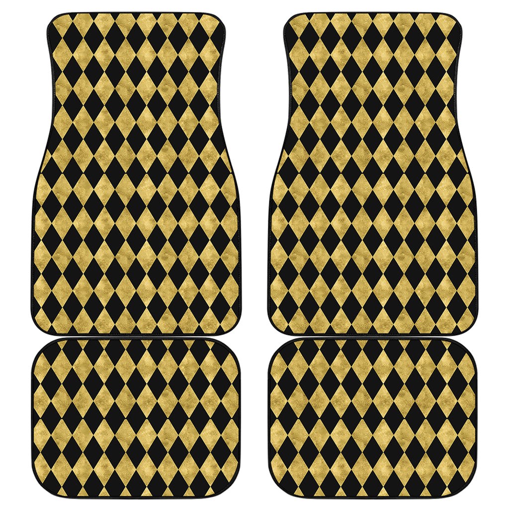 Black And Gold Harlequin Pattern Print Front and Back Car Floor Mats