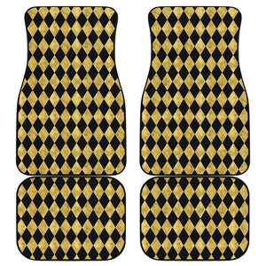 Black And Gold Harlequin Pattern Print Front and Back Car Floor Mats