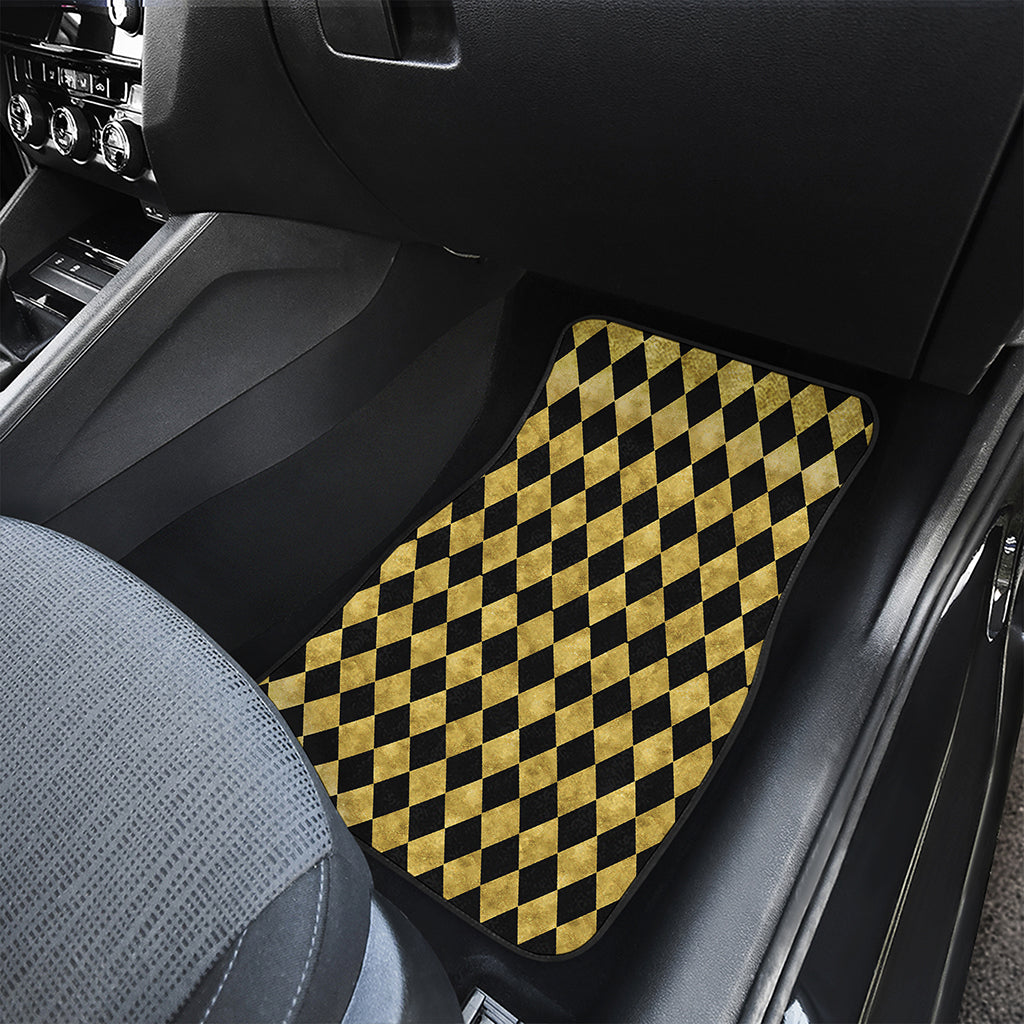 Black And Gold Harlequin Pattern Print Front and Back Car Floor Mats