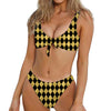 Black And Gold Harlequin Pattern Print Front Bow Tie Bikini