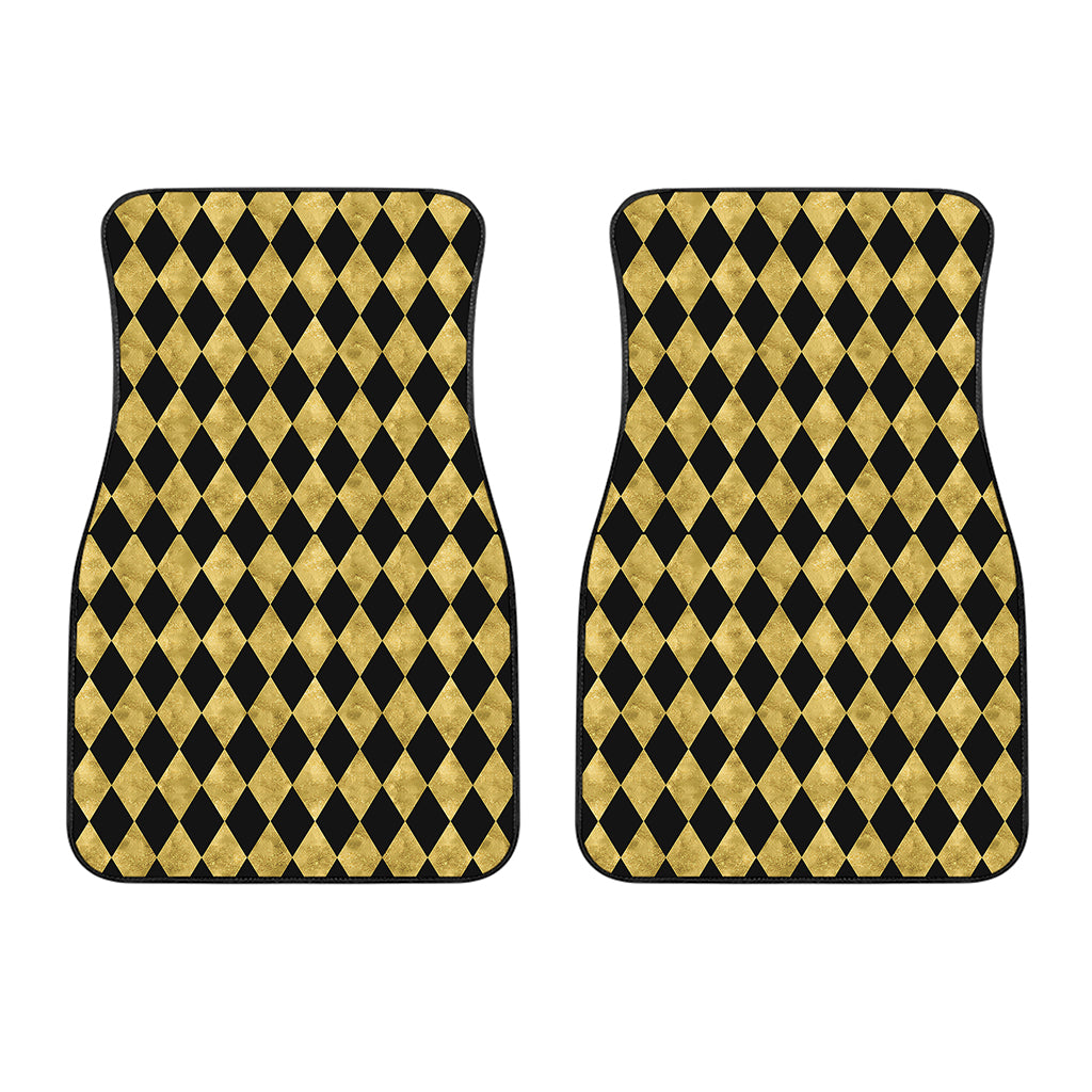 Black And Gold Harlequin Pattern Print Front Car Floor Mats