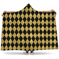 Black And Gold Harlequin Pattern Print Hooded Blanket