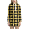 Black And Gold Harlequin Pattern Print Hoodie Dress